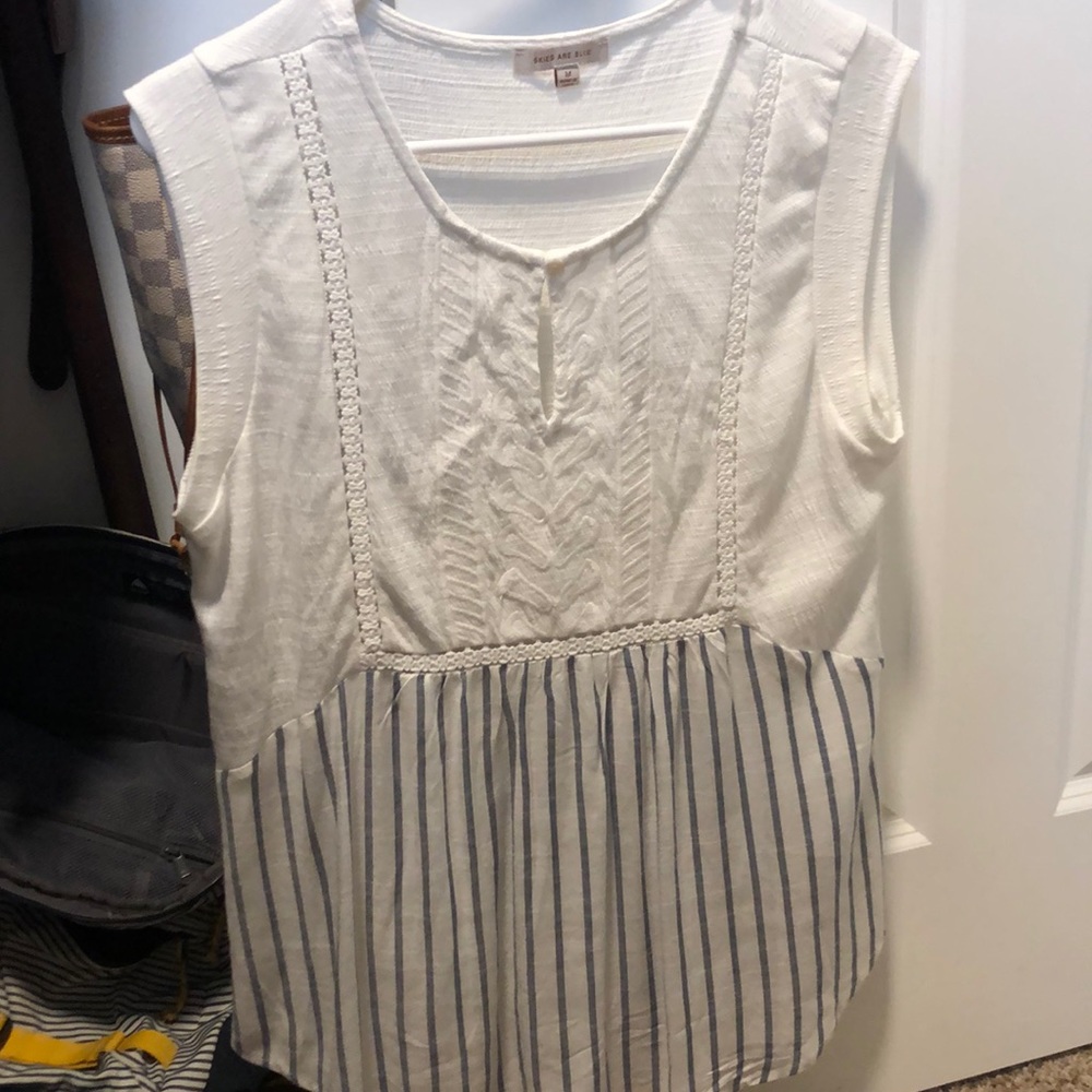 White and blue striped tank